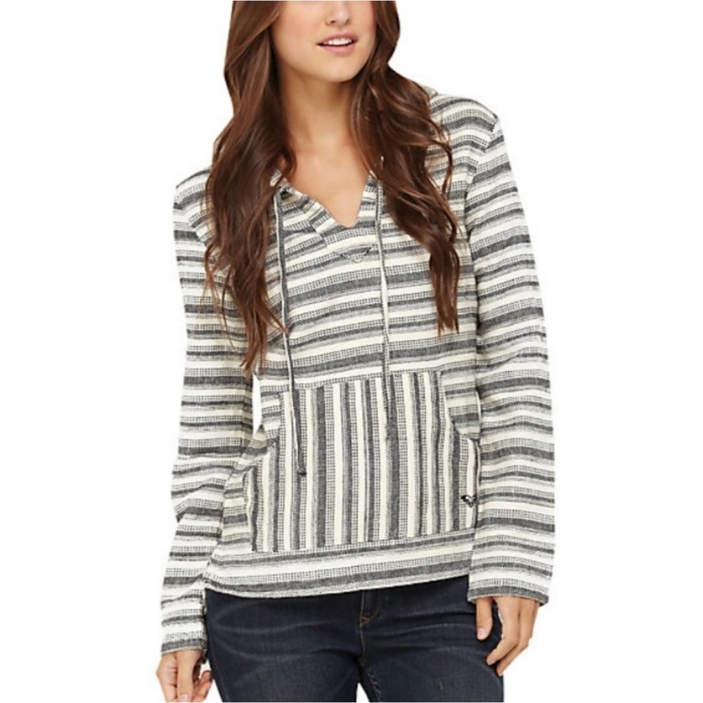 Roxy Striped Poncho Baja Beach Pullover Hoodie Womens Sz S